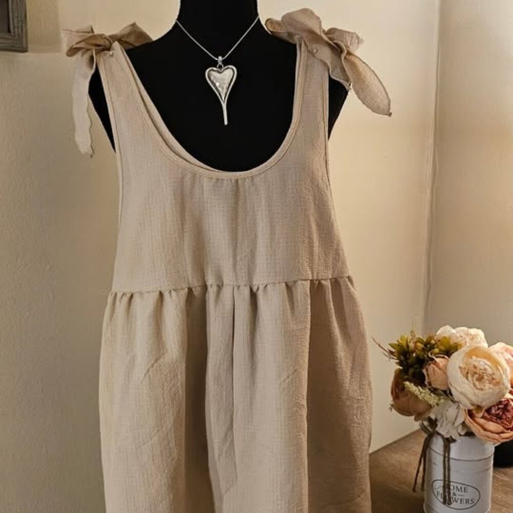 Cute Beige Sleeveless Romper with Tie Straps